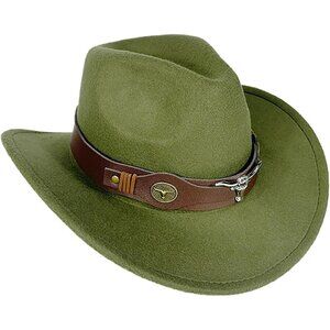 Unisex Green 100% Polyester Bull Skull Patterned Band Classic Fedora Cowboy Hat